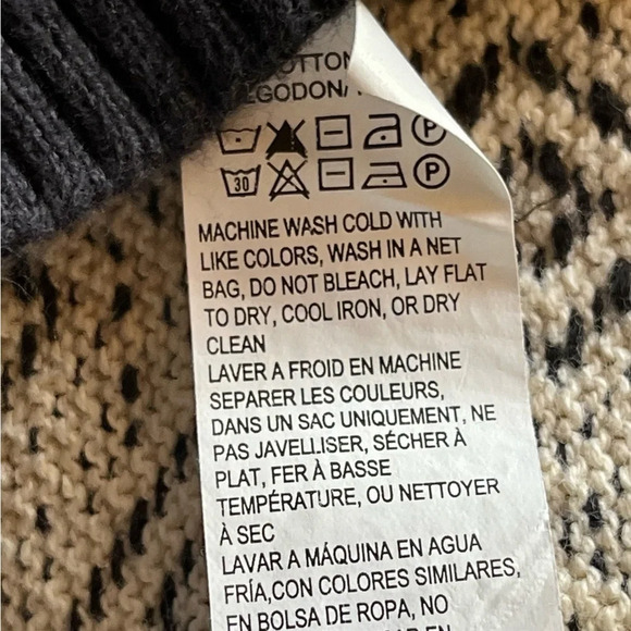 Lucky Brand Sweater Sz S Black Beige Geo Knit Ribbed Full Zip Bomber Sweater - Picture 7 of 9